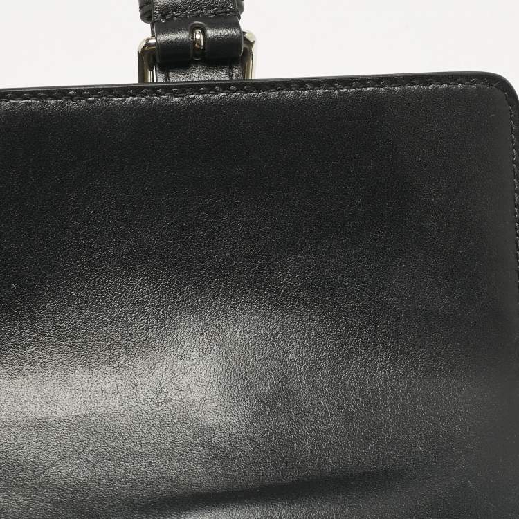Pre Owned Gucci Black GG Embossed Perforated Leather Double Belt Bag