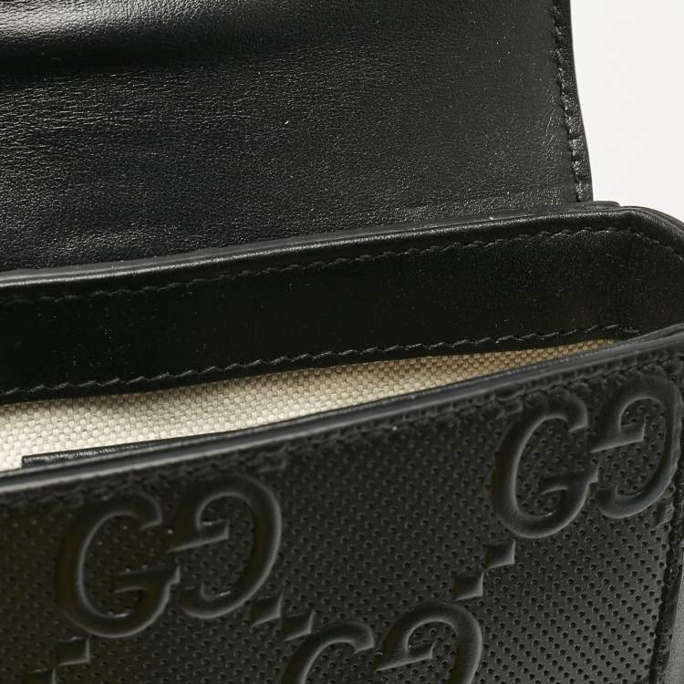 Pre Owned Gucci Black GG Embossed Perforated Leather Double Belt Bag