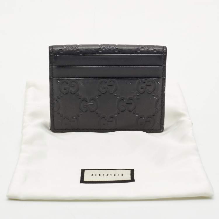Pre Owned Gucci Black Guccissima Leather Bifold Card Holder 