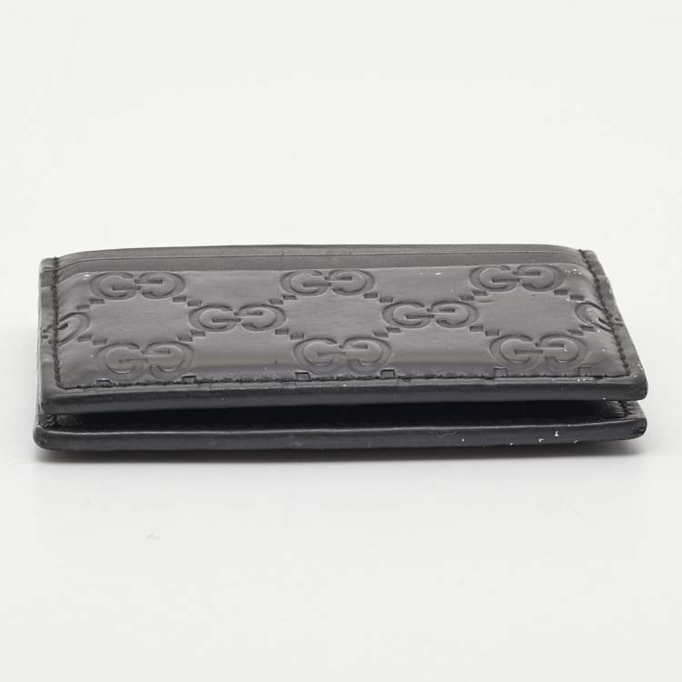 Pre Owned Gucci Black Guccissima Leather Bifold Card Holder 