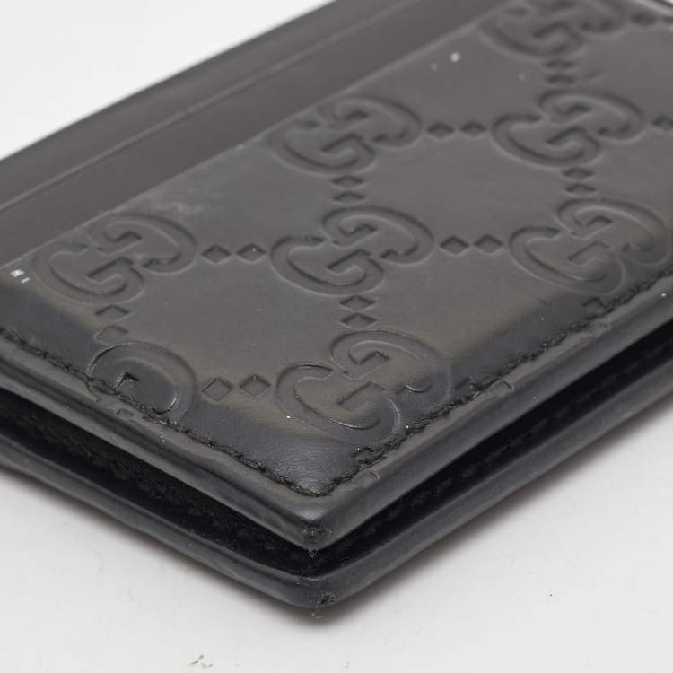 Pre Owned Gucci Black Guccissima Leather Bifold Card Holder 
