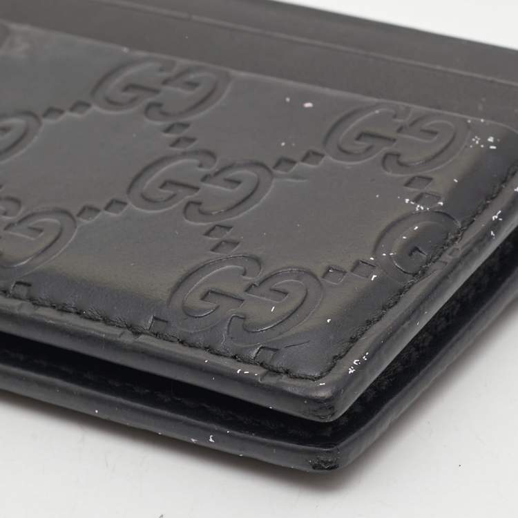 Pre Owned Gucci Black Guccissima Leather Bifold Card Holder 