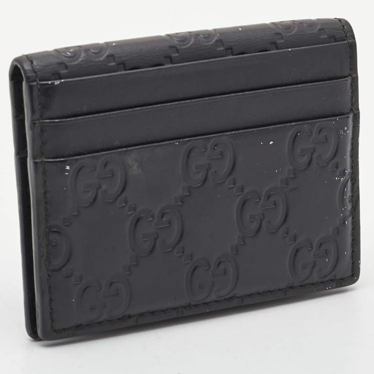 Pre Owned Gucci Black Guccissima Leather Bifold Card Holder 