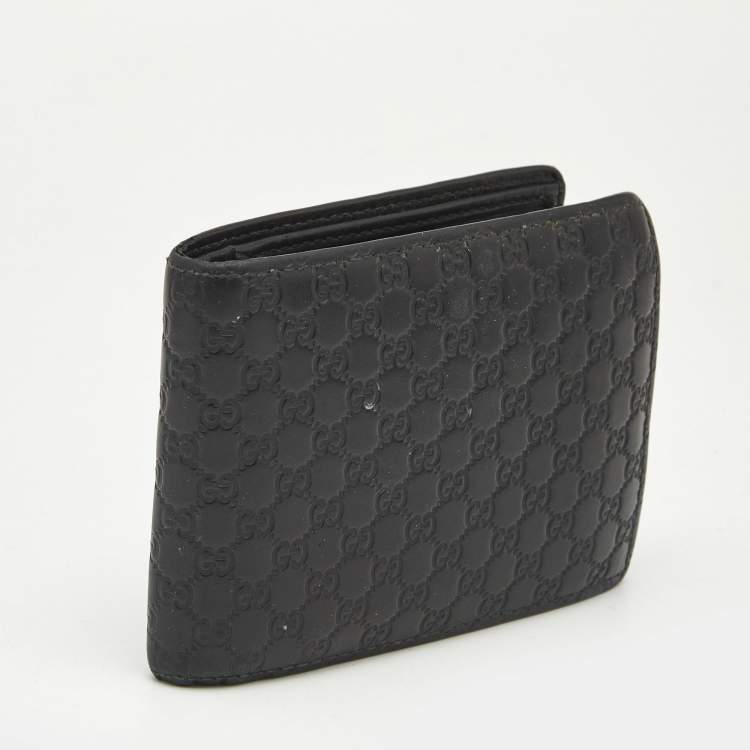 Pre Owned Gucci Black Microguccissima Leather Bifold Compact Wallet