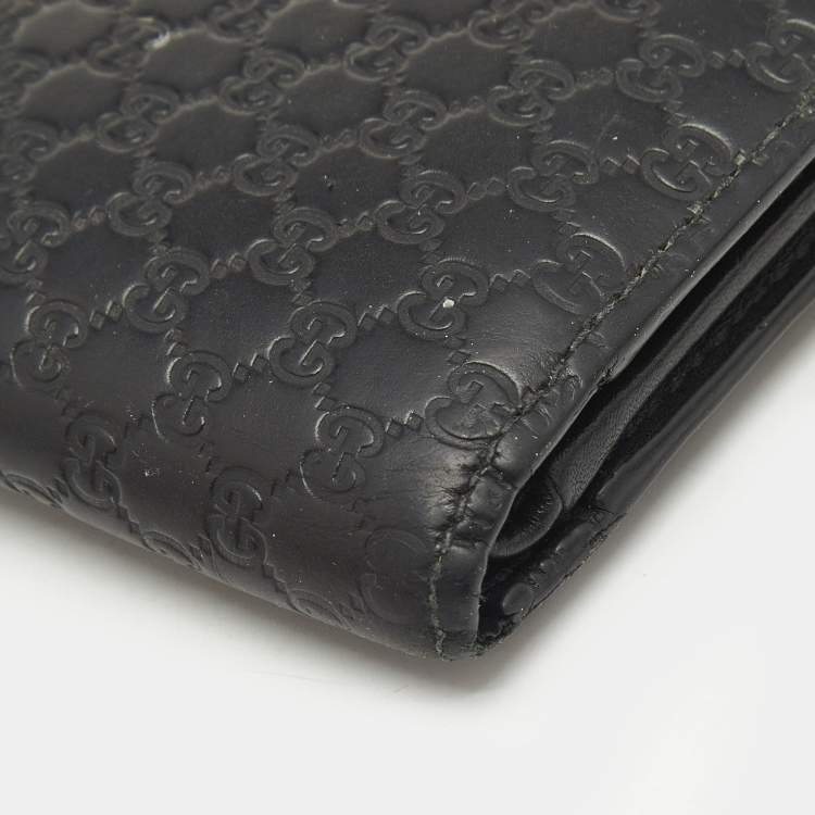 Pre Owned Gucci Black Microguccissima Leather Bifold Compact Wallet