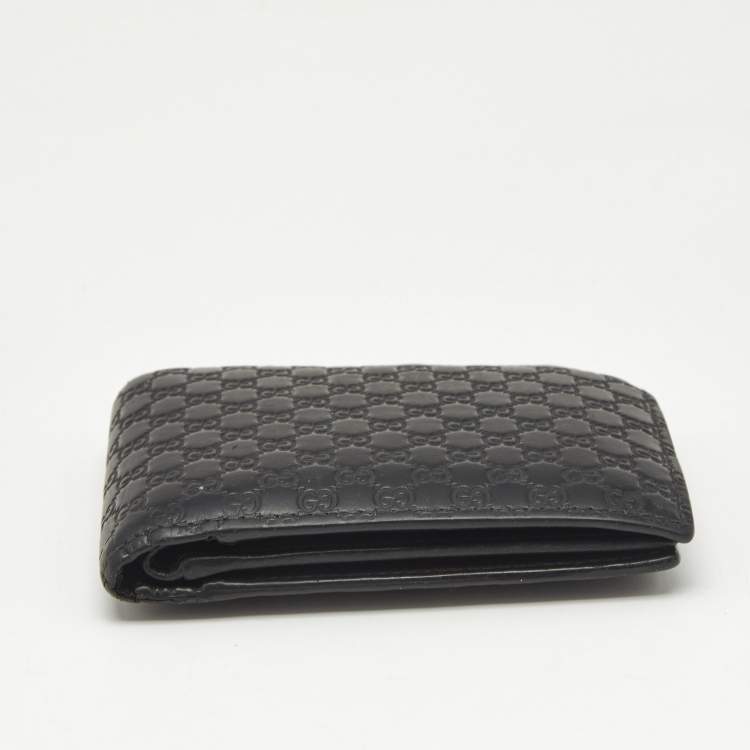 Pre Owned Gucci Black Microguccissima Leather Bifold Compact Wallet