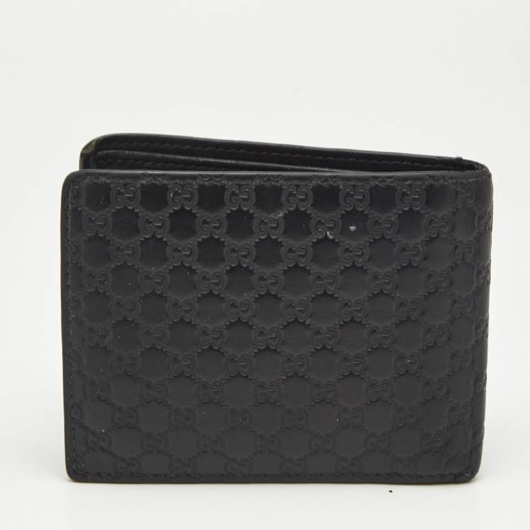 Pre Owned Gucci Black Microguccissima Leather Bifold Compact Wallet