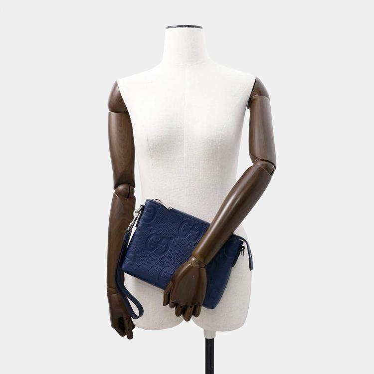 Pre Owned Gucci Jumbo GG Small Blue Leather Messenger Bag