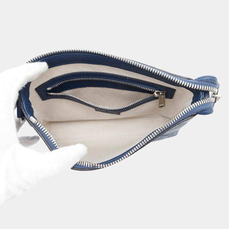 Pre Owned Gucci Jumbo GG Small Blue Leather Messenger Bag