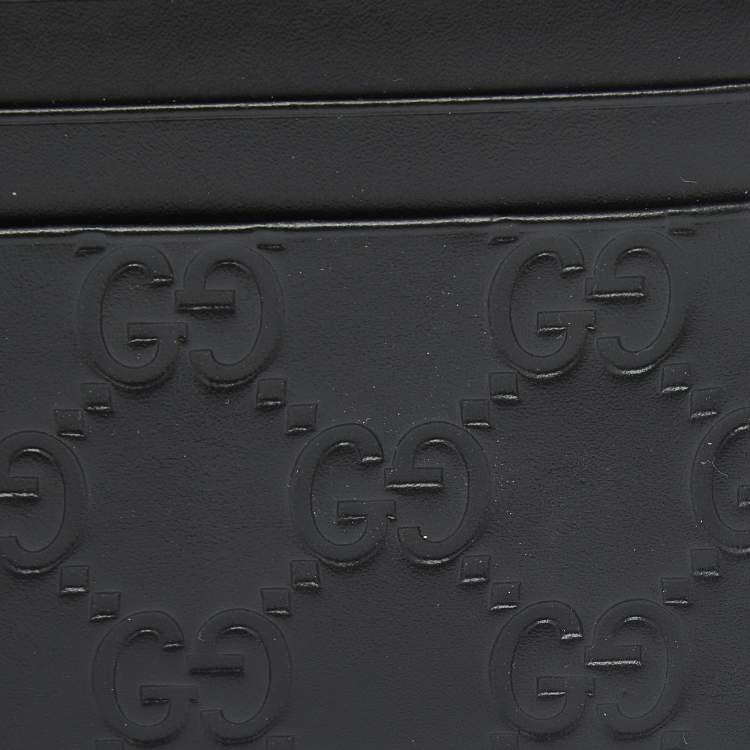 Pre Owned Gucci Black Guccissima Leather Flap Card Case