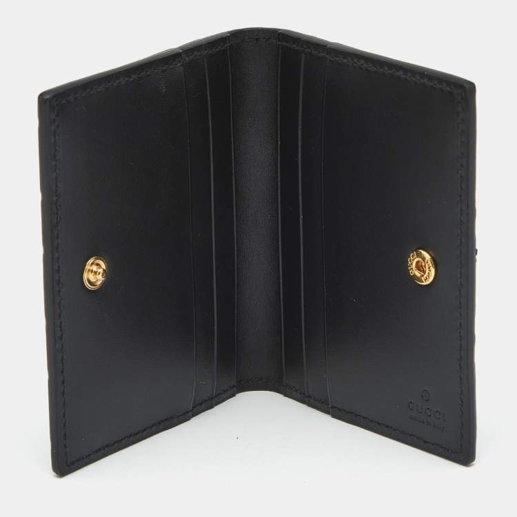 Pre Owned Gucci Black Guccissima Leather Flap Card Case