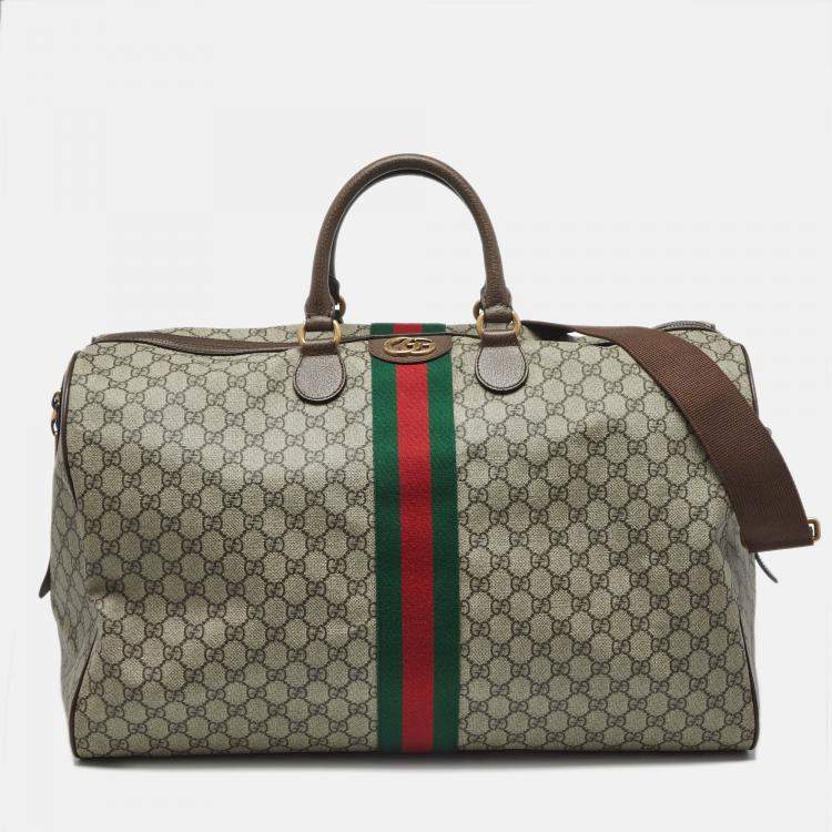 Pre Owned Gucci Beige/Brown GG Supreme Canvas and Leather Large Savoy Duffle Bag