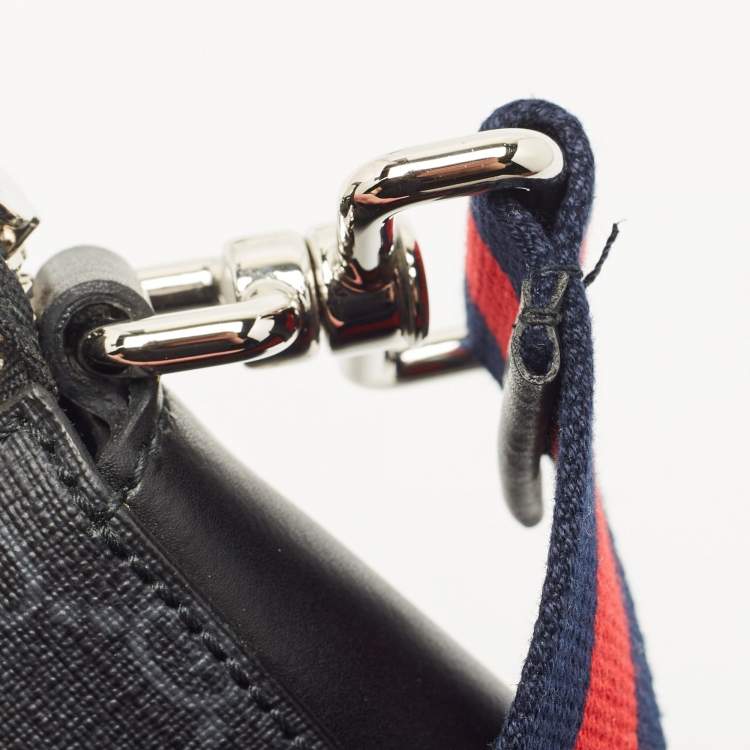 Pre Owned Gucci Black GG Supreme Canvas and Leather Zip Messenger Bag