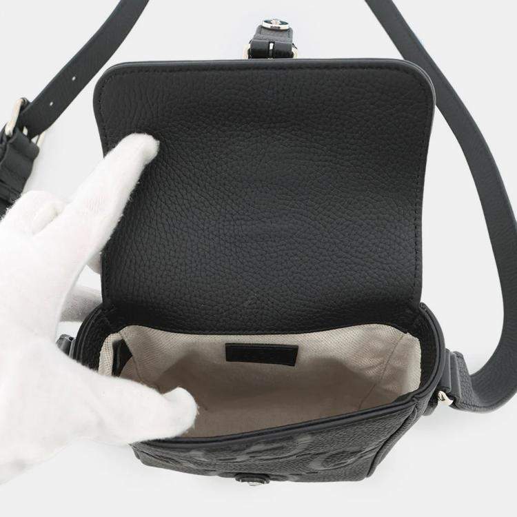 Pre Owned Gucci Jumbo GG Small Black Leather Messenger Bag