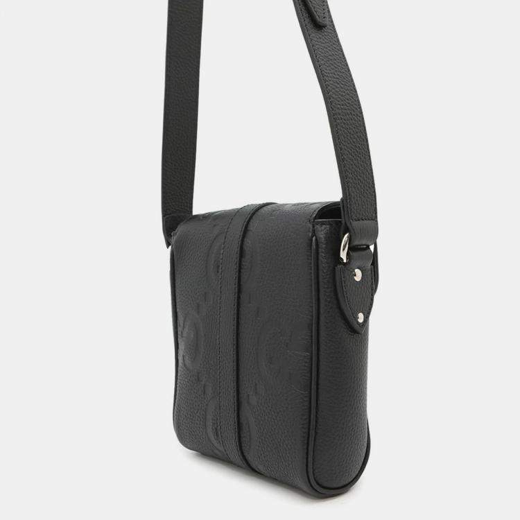 Pre Owned Gucci Jumbo GG Small Black Leather Messenger Bag