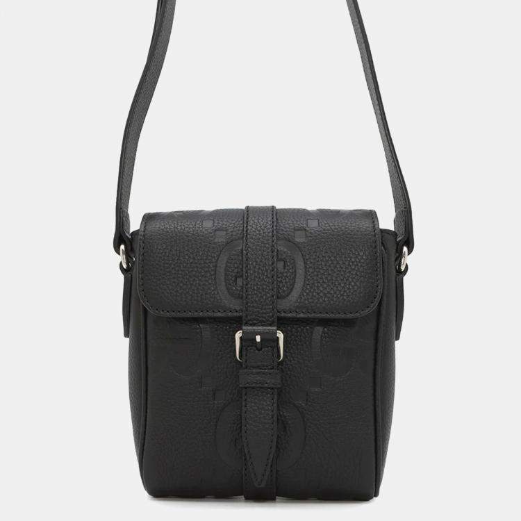 Pre Owned Gucci Jumbo GG Small Black Leather Messenger Bag