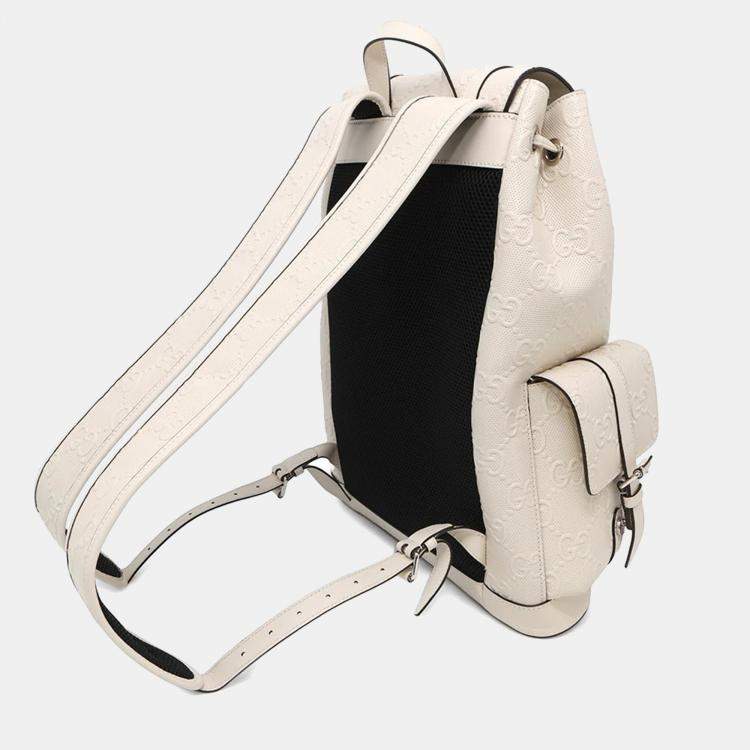 Pre Owned Gucci GG Embossed White Leather Backpack