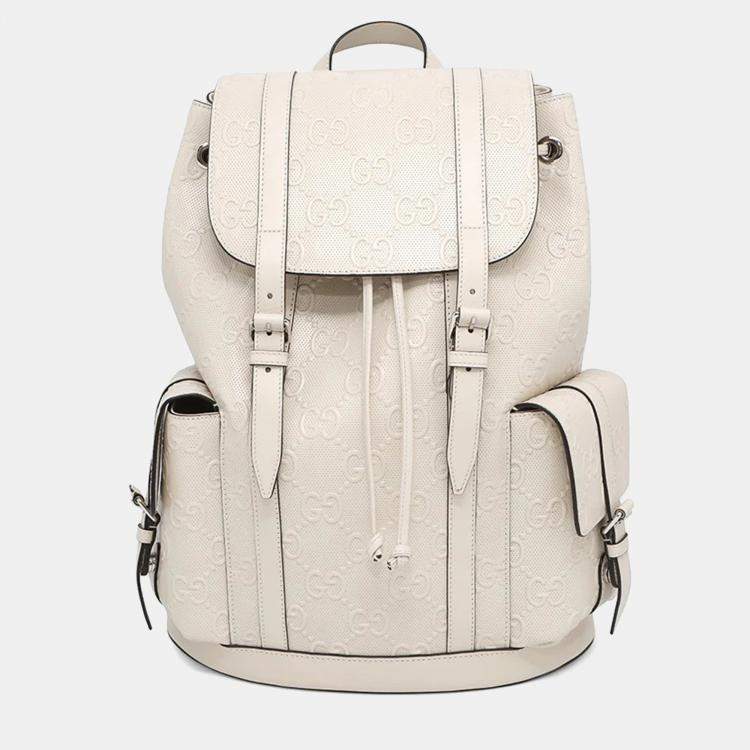Pre Owned Gucci GG Embossed White Leather Backpack