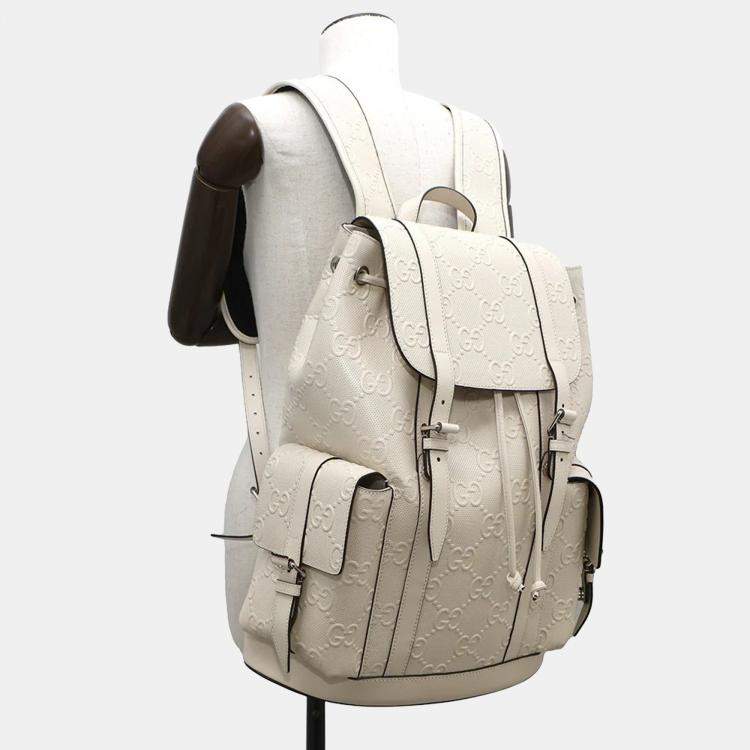 Pre Owned Gucci GG Embossed White Leather Backpack