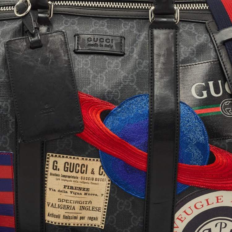 Pre Owned Gucci Black/Grey GG Supreme Canvas Medium Patchwork Duffel Bag