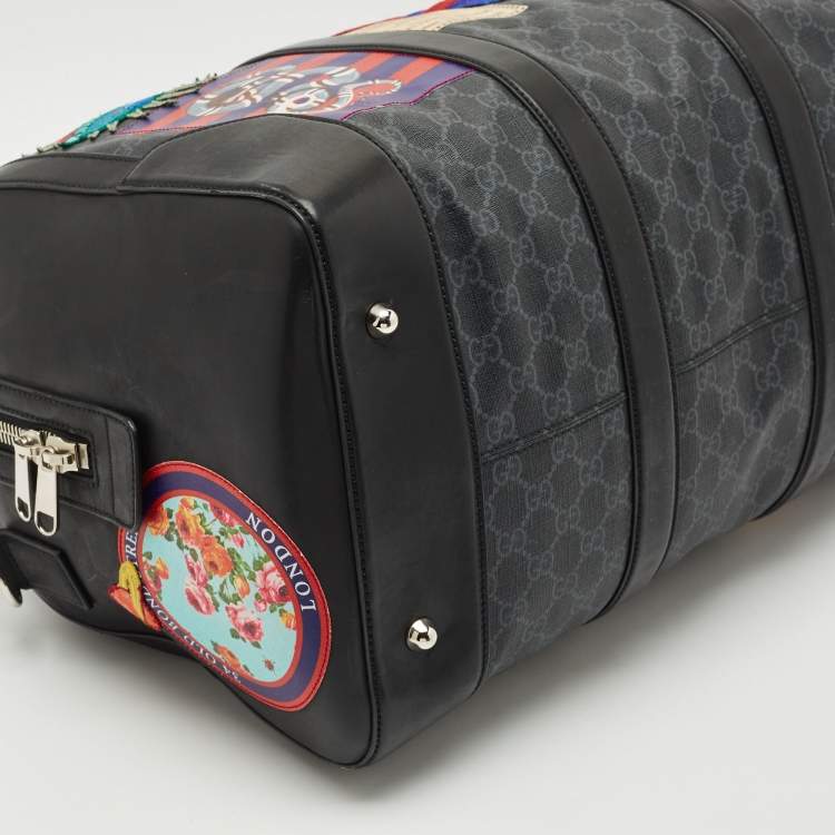 Pre Owned Gucci Black/Grey GG Supreme Canvas Medium Patchwork Duffel Bag