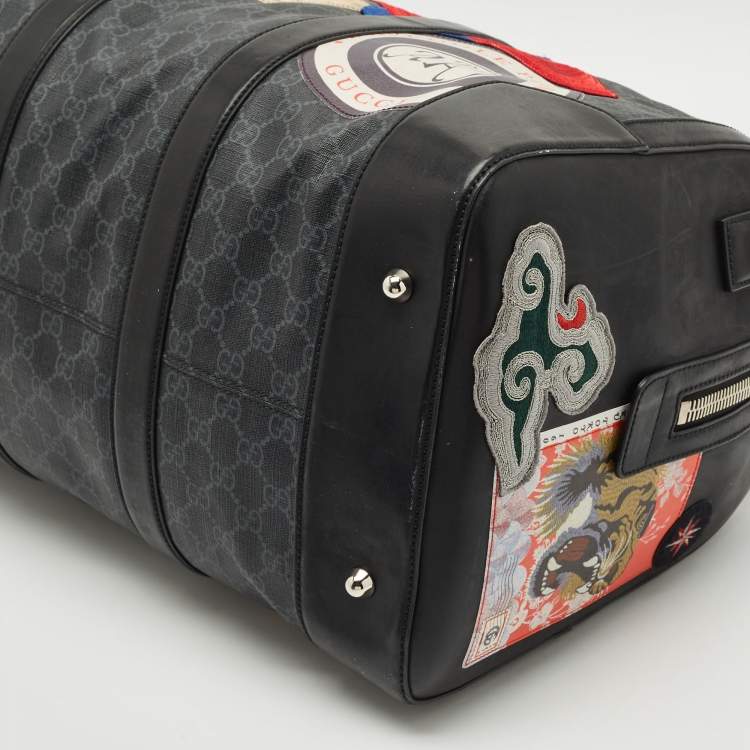 Pre Owned Gucci Black/Grey GG Supreme Canvas Medium Patchwork Duffel Bag