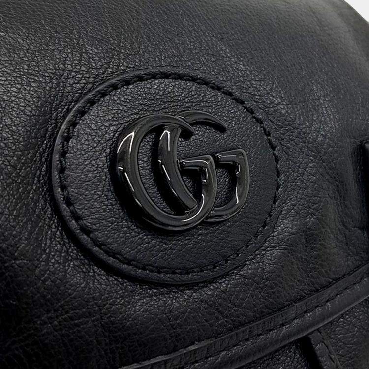 Pre Owned Gucci Black Leather Tonal Double G Backpack