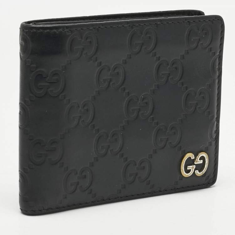 Pre Owned Gucci Black Guccissima Leather Interlocking G Bifold Wallet