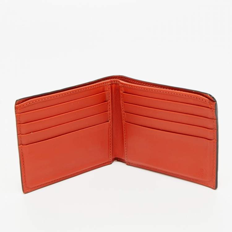 Pre Owned Gucci Orange Crocodile Bifold Wallet