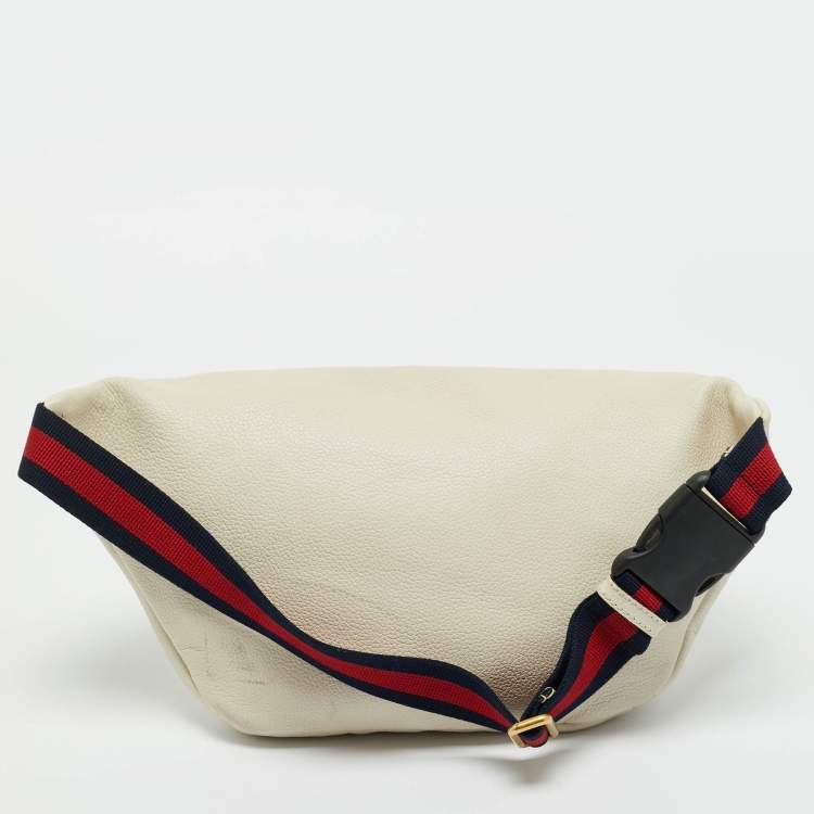 Pre Owned Gucci Off White Leather Logo Web Belt Bag