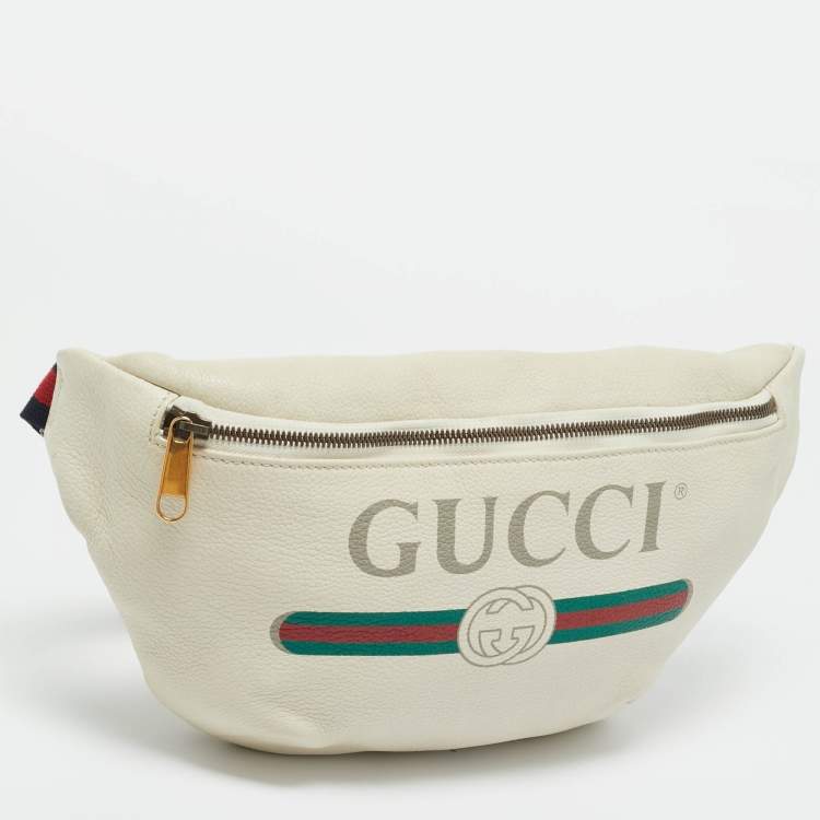 Pre Owned Gucci Off White Leather Logo Web Belt Bag