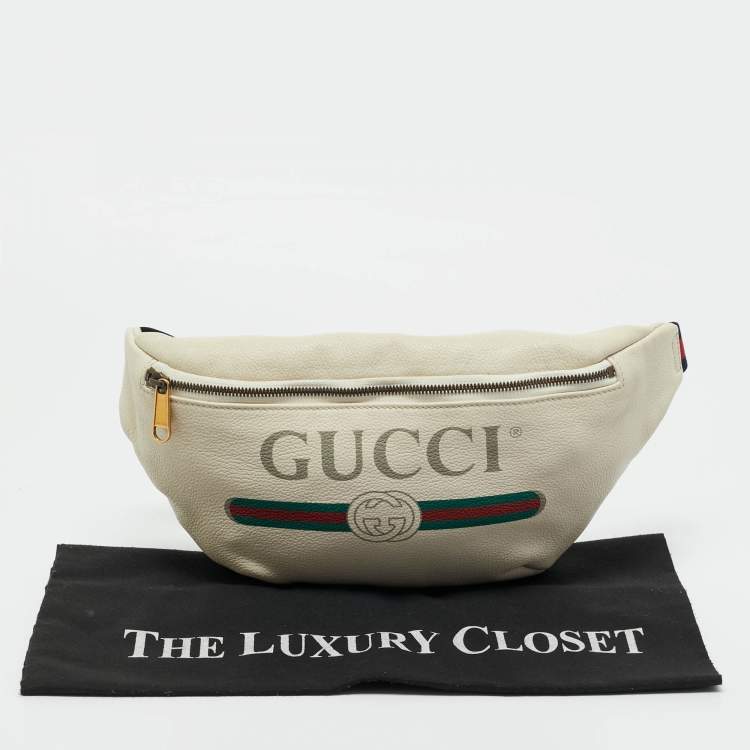Pre Owned Gucci Off White Leather Logo Web Belt Bag
