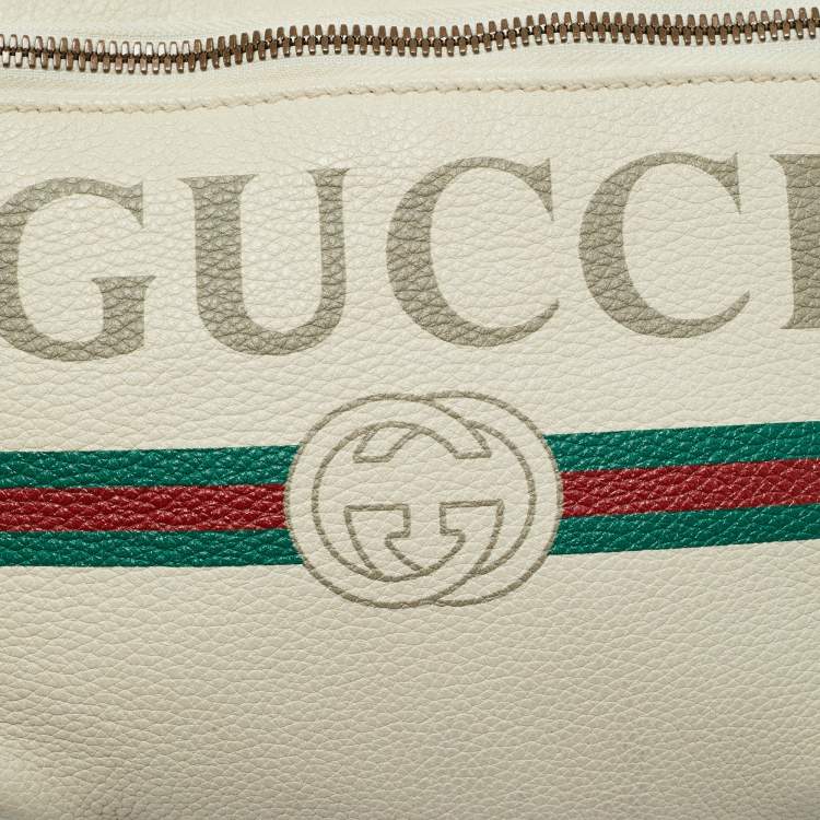 Pre Owned Gucci Off White Leather Logo Web Belt Bag