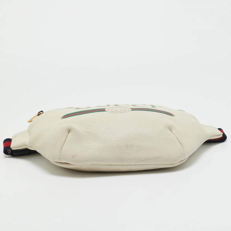 Pre Owned Gucci Off White Leather Logo Web Belt Bag