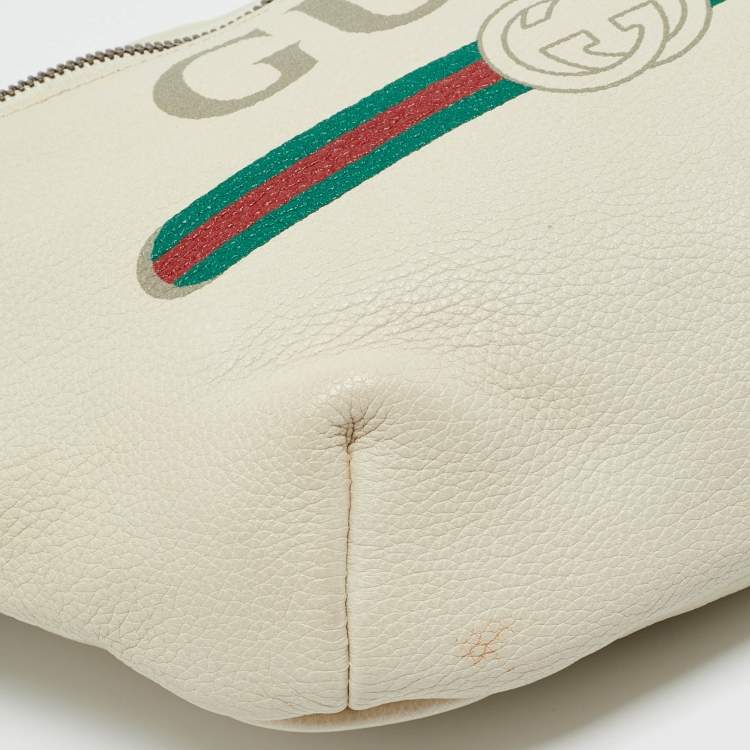 Pre Owned Gucci Off White Leather Logo Web Belt Bag