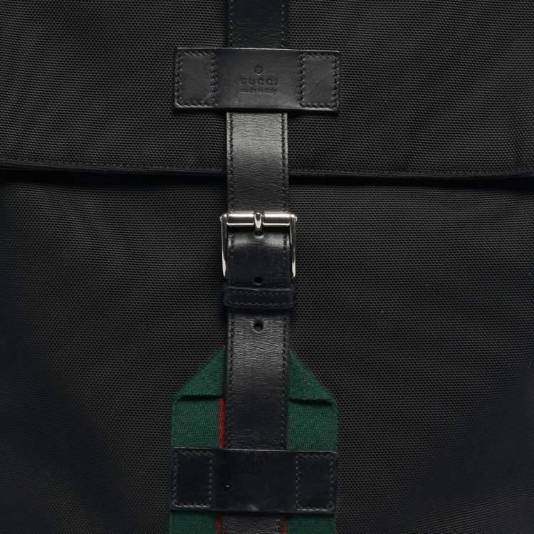 Pre Owned Gucci Black Techno Canvas Web Fold Over Backpack