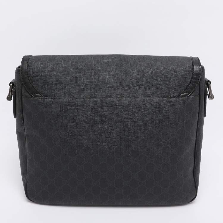 Pre Owned Gucci Grey GG Supreme Canvas and Leather Messenger Bag