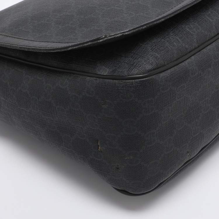 Pre Owned Gucci Grey GG Supreme Canvas and Leather Messenger Bag