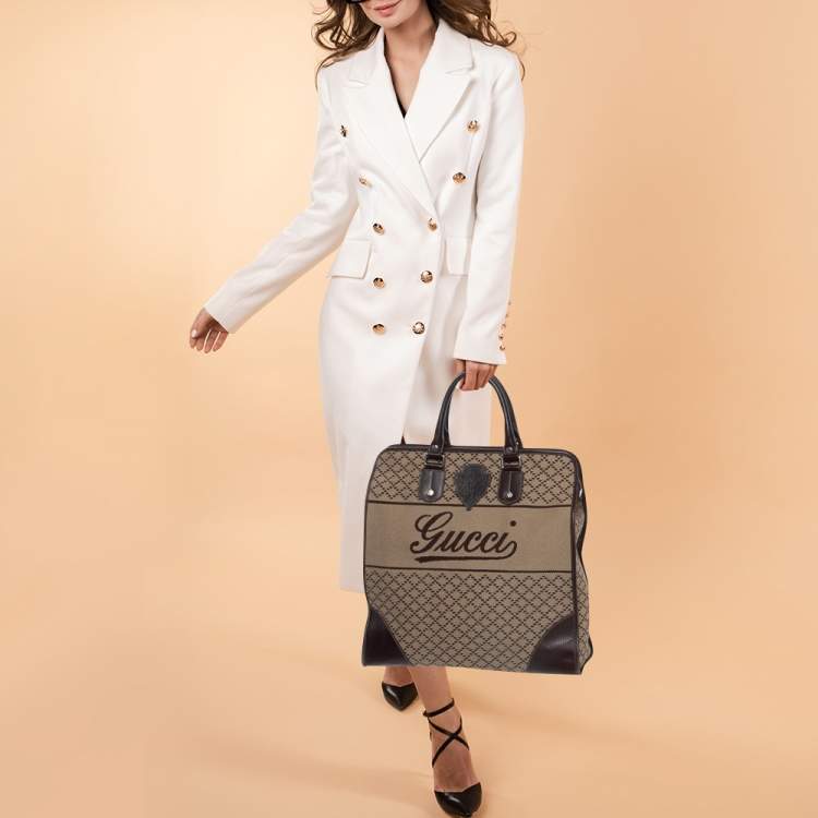 Pre Owned Gucci Brown/Beige Diamante Canvas and Leather Hysteria Travel Bag 