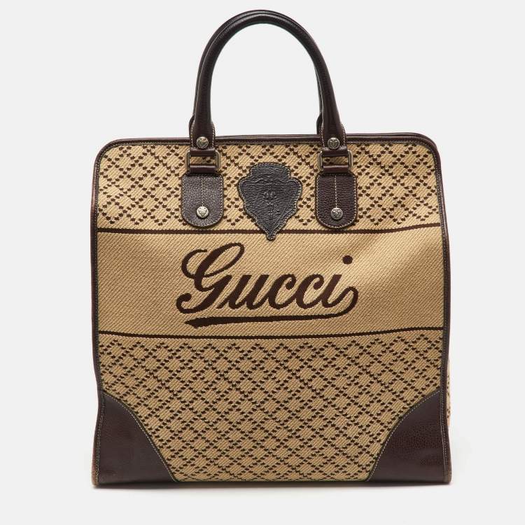 Pre Owned Gucci Brown/Beige Diamante Canvas and Leather Hysteria Travel Bag 