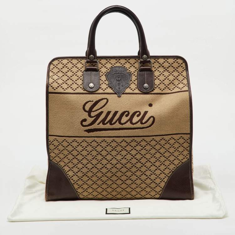 Pre Owned Gucci Brown/Beige Diamante Canvas and Leather Hysteria Travel Bag 