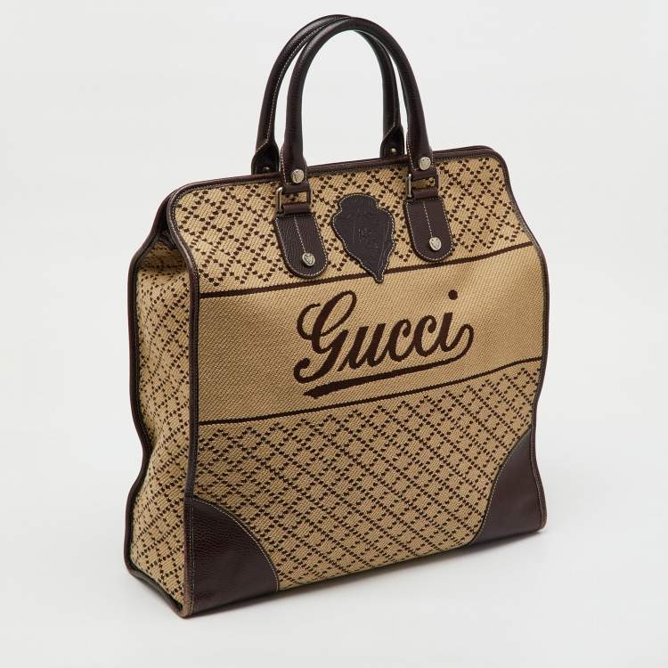 Pre Owned Gucci Brown/Beige Diamante Canvas and Leather Hysteria Travel Bag 