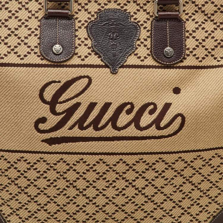 Pre Owned Gucci Brown/Beige Diamante Canvas and Leather Hysteria Travel Bag 