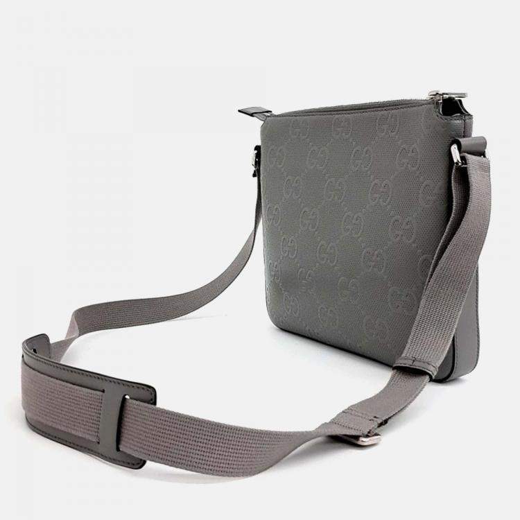 Pre Owned Gucci Grey Leather GG Embossed Messenger Crossbody Bag