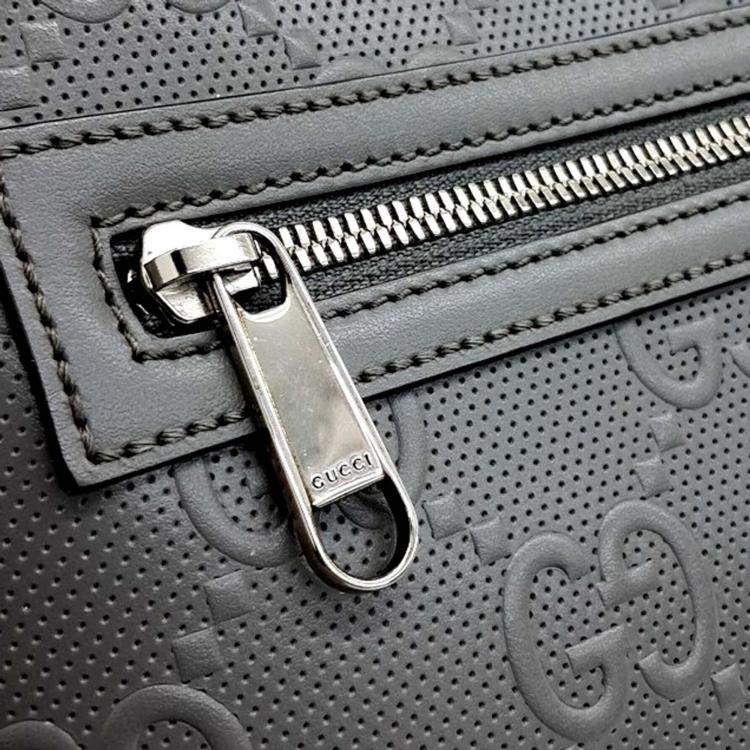 Pre Owned Gucci Grey Leather GG Embossed Messenger Crossbody Bag