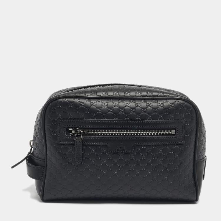 Pre Owned Gucci Black Microguccisima Leather Toiletry Pouch