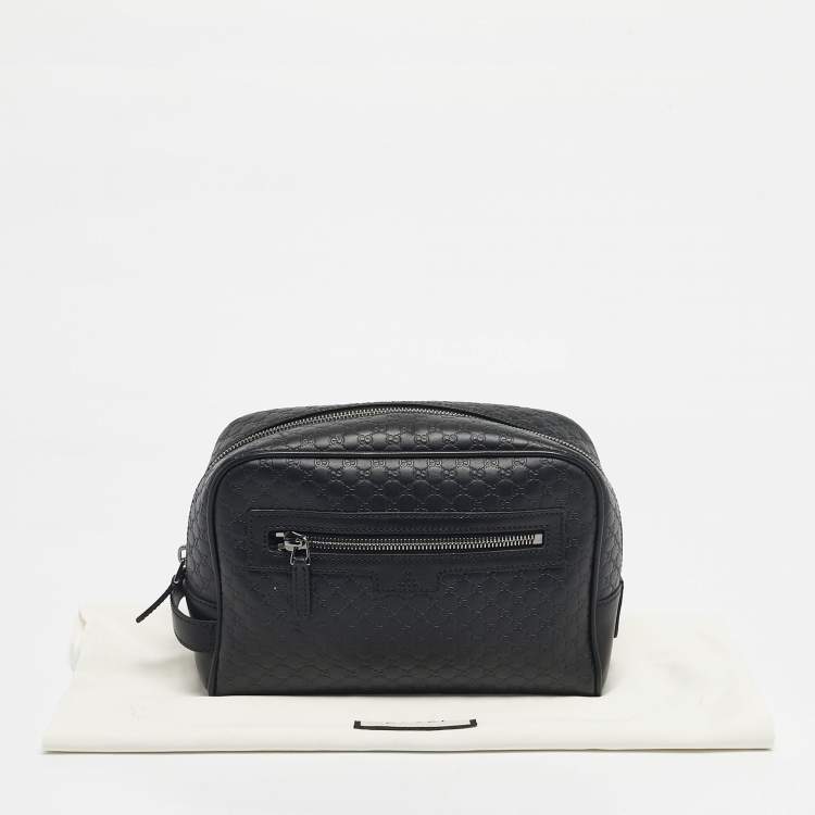 Pre Owned Gucci Black Microguccisima Leather Toiletry Pouch