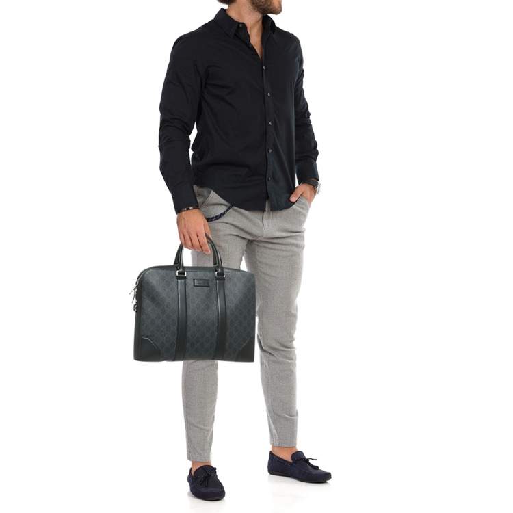 Pre Owned Gucci Black/Grey GG Supreme Canvas Briefcase