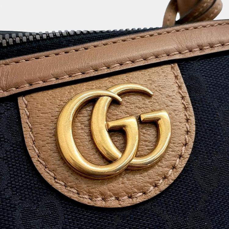 Pre Owned Gucci Black Brown Fabric GG Jacquard Duffel Bag