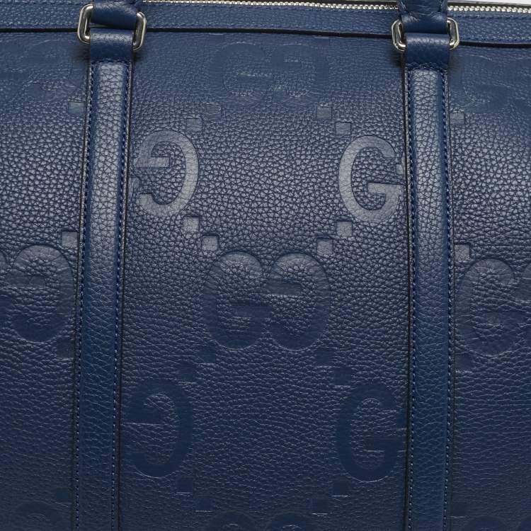 Pre Owned Gucci Navy Blue Jumbo GG Leather Medium Duffel Bag